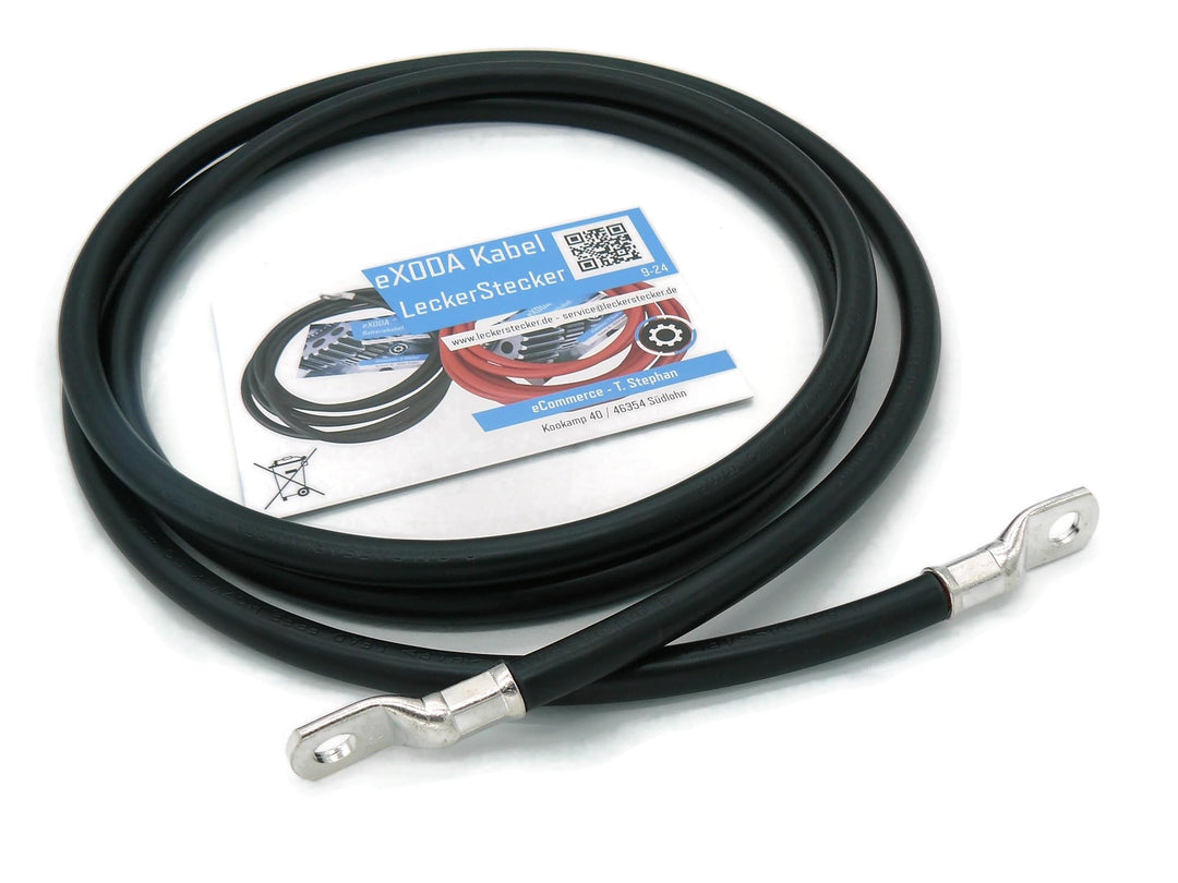 Exoda Batteriekabel 50 mm² 2,5m M10 Kabelschuhe Schwarz geeignet für Auto Boot Motorrad flexibel 99
