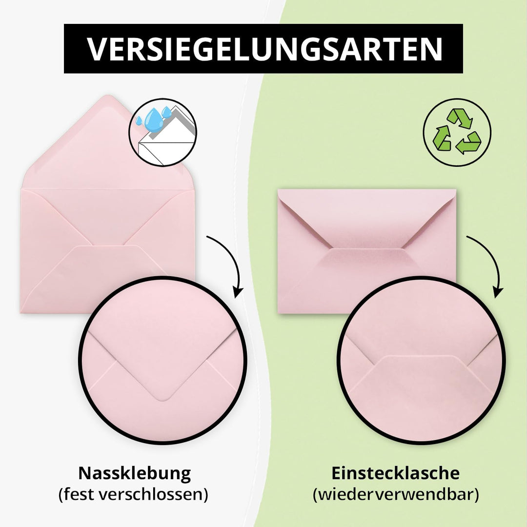 200 Brief-Umschläge - Rosa - DIN C6-114 x 162 mm - Kuverts mit Nassklebung ohne Fenster für Gruss-Ka