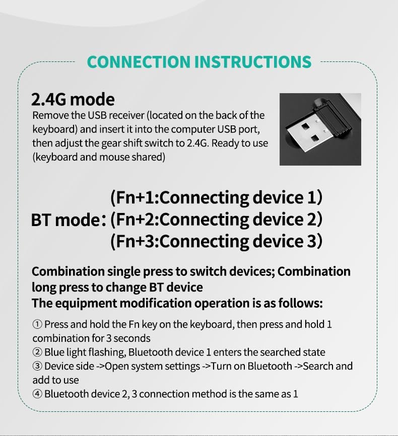 Tastatur Maus Set,Bluetooth5.0/3.0+2,4 GHz USB Dualmodus Leise Kabelloses Slim Wiederaufladbare Funk