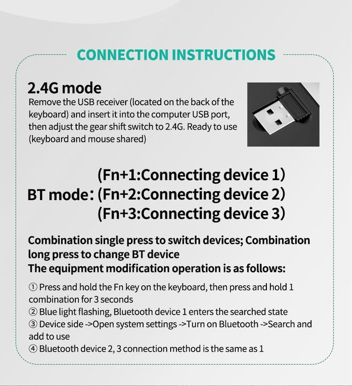 Tastatur Maus Set,Bluetooth5.0/3.0+2,4 GHz USB Dualmodus Leise Kabelloses Slim Wiederaufladbare Funk