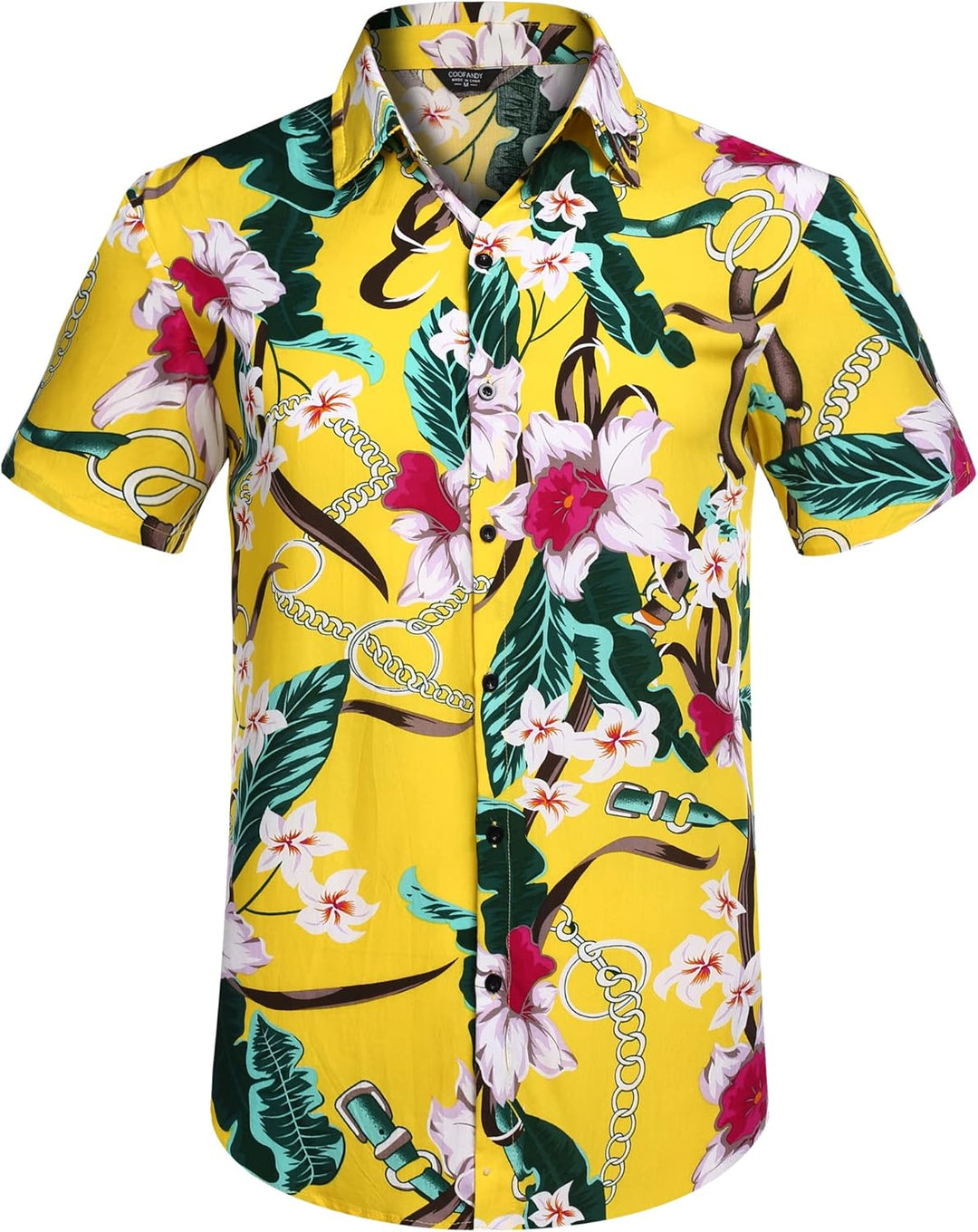 COOFANDY Herren Hemd Kurzarm Sommerhemd Floral Hawaiihemd Flamingo Party Hemden und Shorts Set Stran