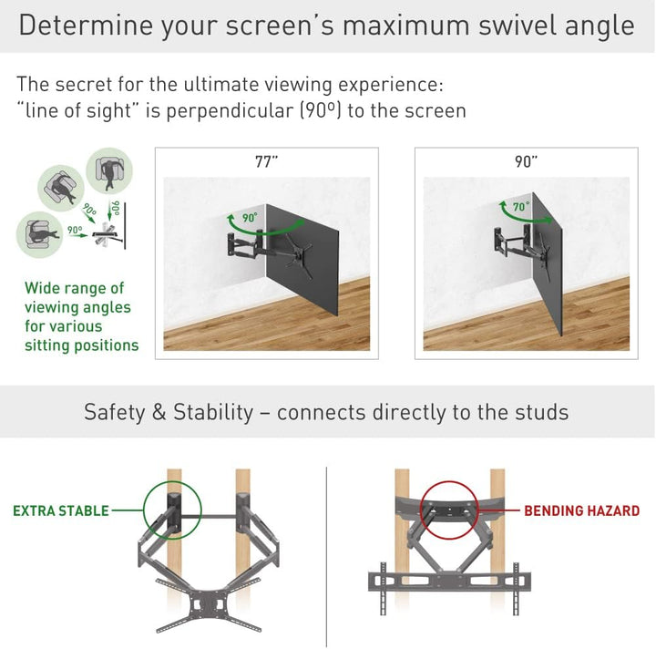 Barkan 1 Meter lang TV Wandhalterung, 13 - 90 Zoll Doppelarm, Schwenkbar / Vollbewegung flach & Curv