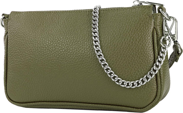 modamoda de - T237 - Umhängetasche Klein Small aus ital. Leder Olivgrün, Olivgrün