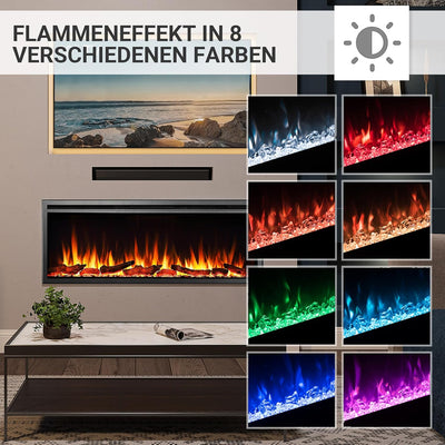 CrownFlame Atalanta 50" Elektrokamin - Elektrischer Einbaukamin mit Heizung 1000/2000 W, realistisch