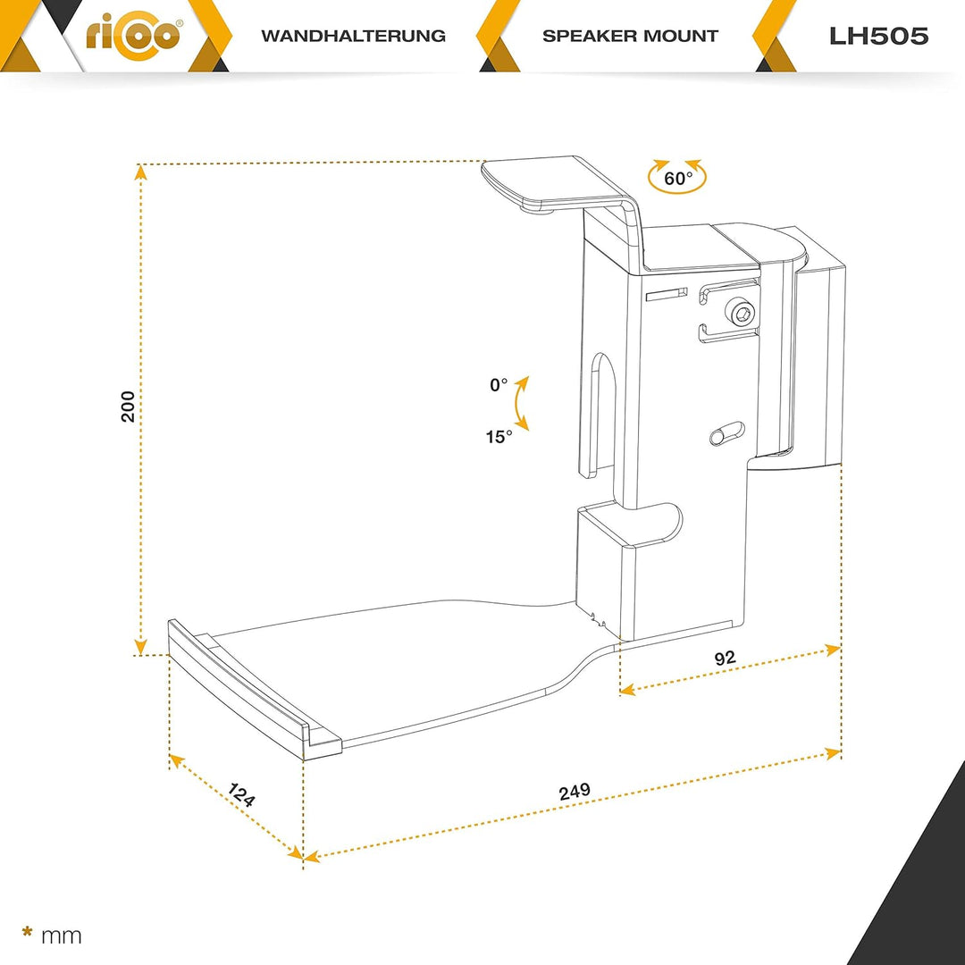 RICOO Lautsprecherwandhalterung Lautsprecher Wandhalterung für SONOS Play:5 Gen.2 Schwenkbar Neigbar