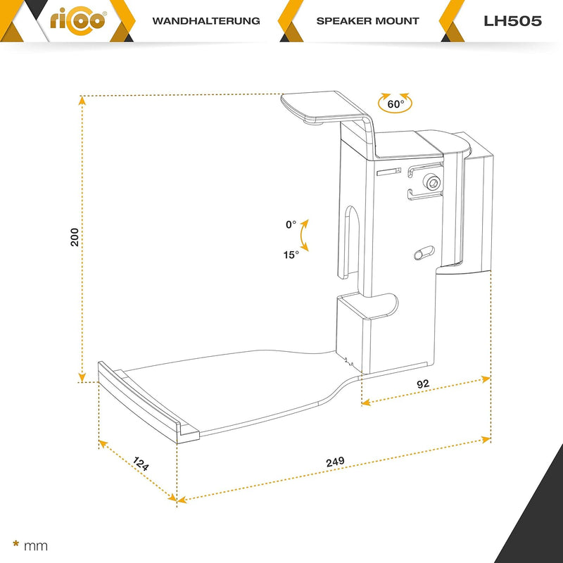 RICOO Lautsprecherwandhalterung Lautsprecher Wandhalterung für SONOS Play:5 Gen.2 Schwenkbar Neigbar