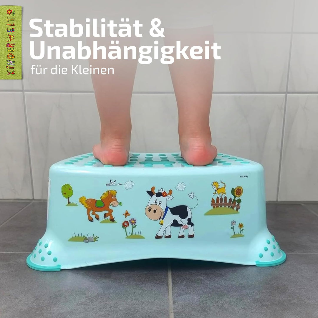 KiNDERWELT Premium zweistufiger Tritthocker für Kinder und Babys, Winnie Puuh Design in Weiss, Tritt