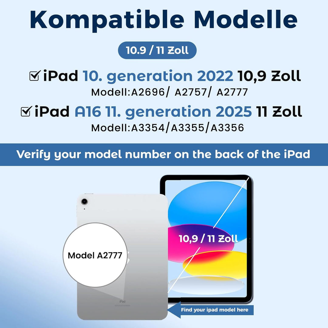 OYEEICE Hülle mit Tastatur für iPad A16 11 Generation 2025/10 Generation 2022 (11/10.9 Zoll), Vergrö