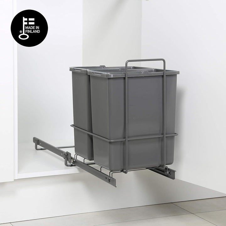 LM 62/2 Einbau Mülleimer ausziehbar mit 2x10L Abfalleimer Korbauszug Anthrazit 25,8x41,4x39,5 cm - a