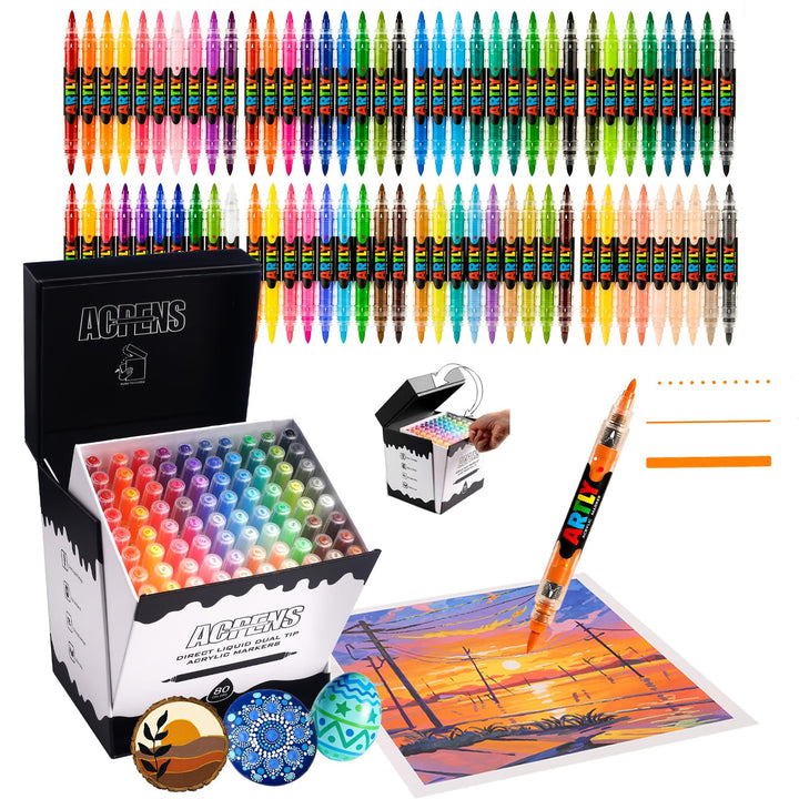 Acrylstifte, 80 Farben, Wasserfest & Schnelltrocknend, 1–6 mm Dual Tip (Feinspitze & Pinselspitze),