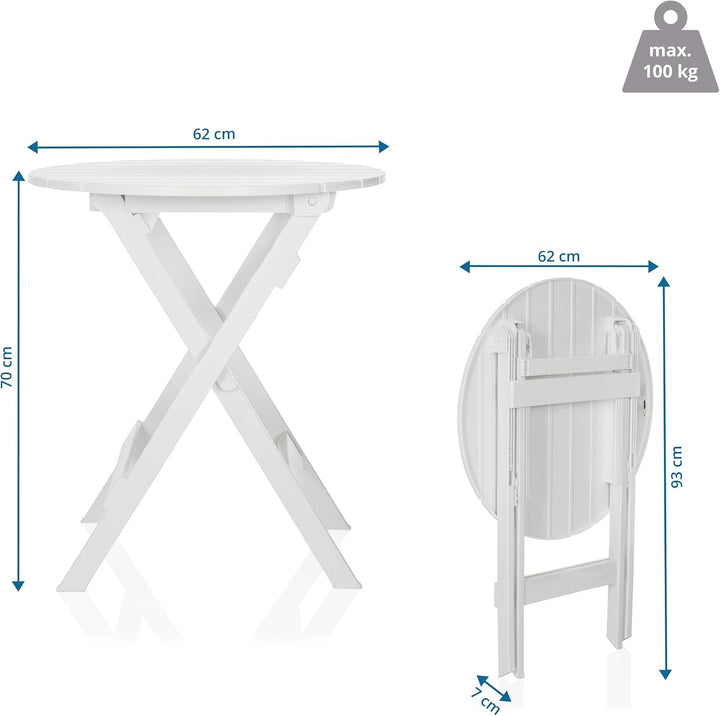 Outdoortisch klappbar TRAVANO T praktischer Klapptisch für Balkon und Terrasse, Bistrotisch Weiss, W