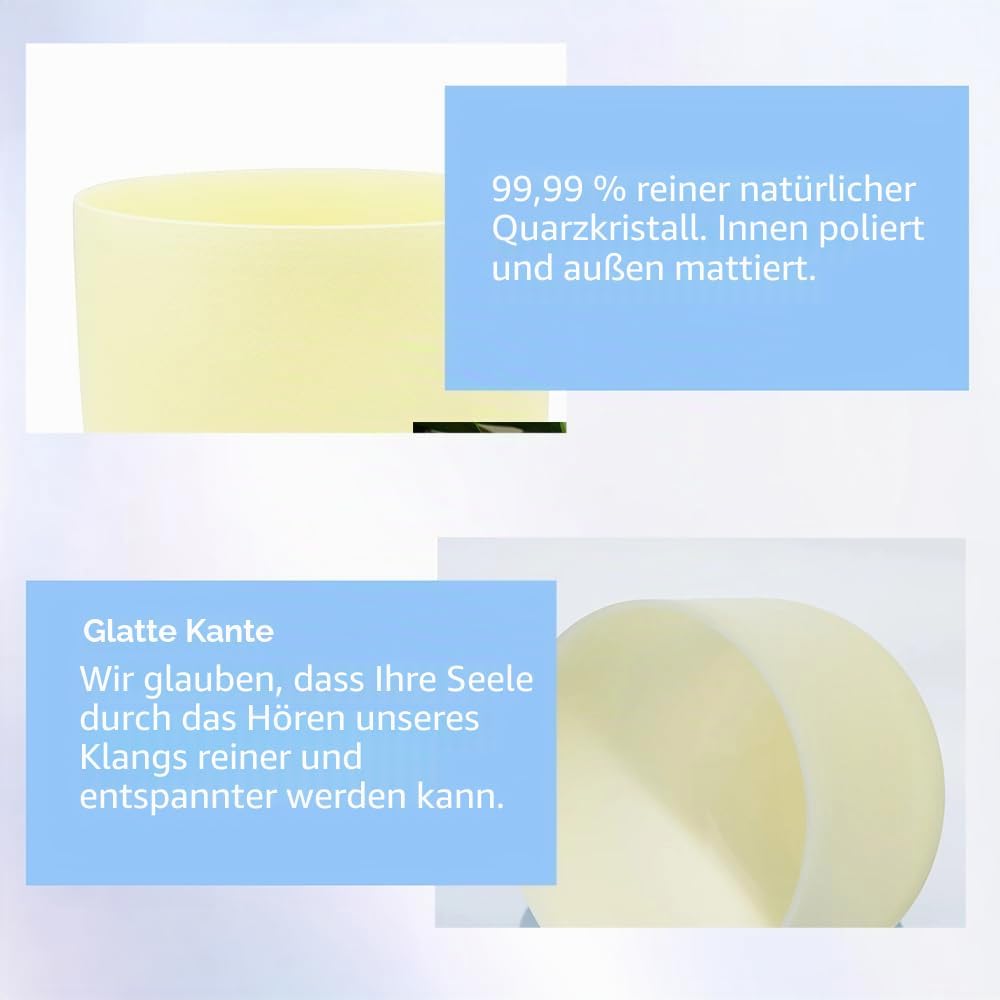 Hye-eun Kristall Klangschale Set 432 Hz, 7-pcs 7zoll-12zoll Gelb Quarzkristall Crystal Singing Bowl