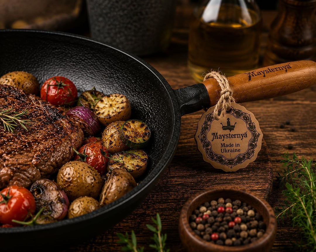 Gusseiserne Bratpfanne – ø 26 x 4 cm – Induktionsgeeignet – Holzgriff – Pfannen – Grillpfannen – Pfa