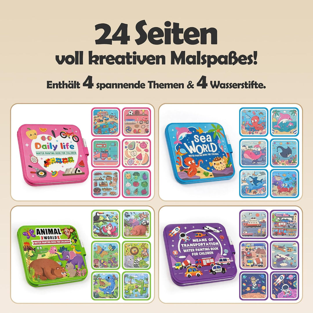 cabaro 4er Set EVA Wassermalbuch Kinder ab 3 Jahre, Reissfest &amp; Wasserdicht | Wiederverwendbares Mag