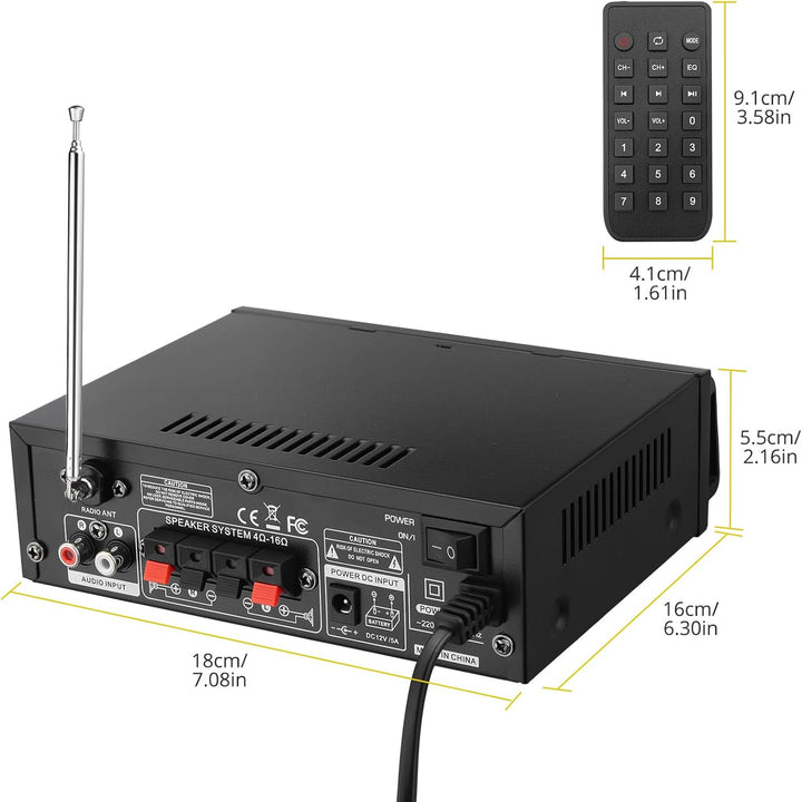 PROZOR Audio Power Stereo Verstärker Bluetooth 5.0 Verstärker Hifi Stereo Amplifier mit 2 Kanal, Bas