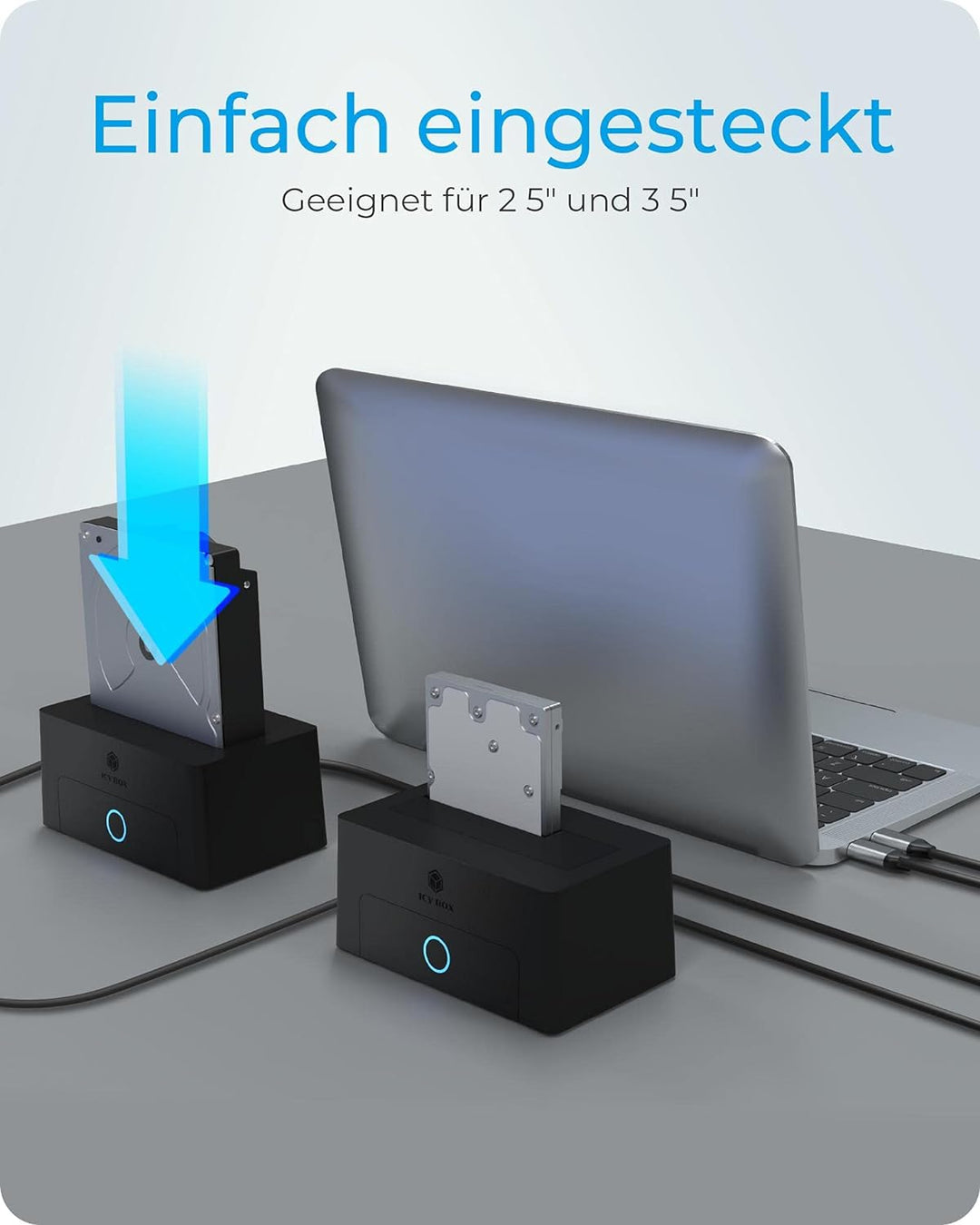 ICY BOX HDD / Festplatten Docking Station USB 3.0 für SATA 2,5 Zoll & 3,5 Zoll, Festplatten Lesegerä