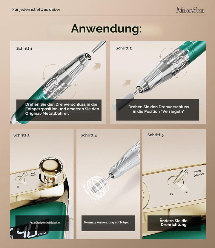 MelodySusie Professioneller elektrischer Nagelbohrer, wiederaufladbare Nagelfeilen für Acrylnägel, k