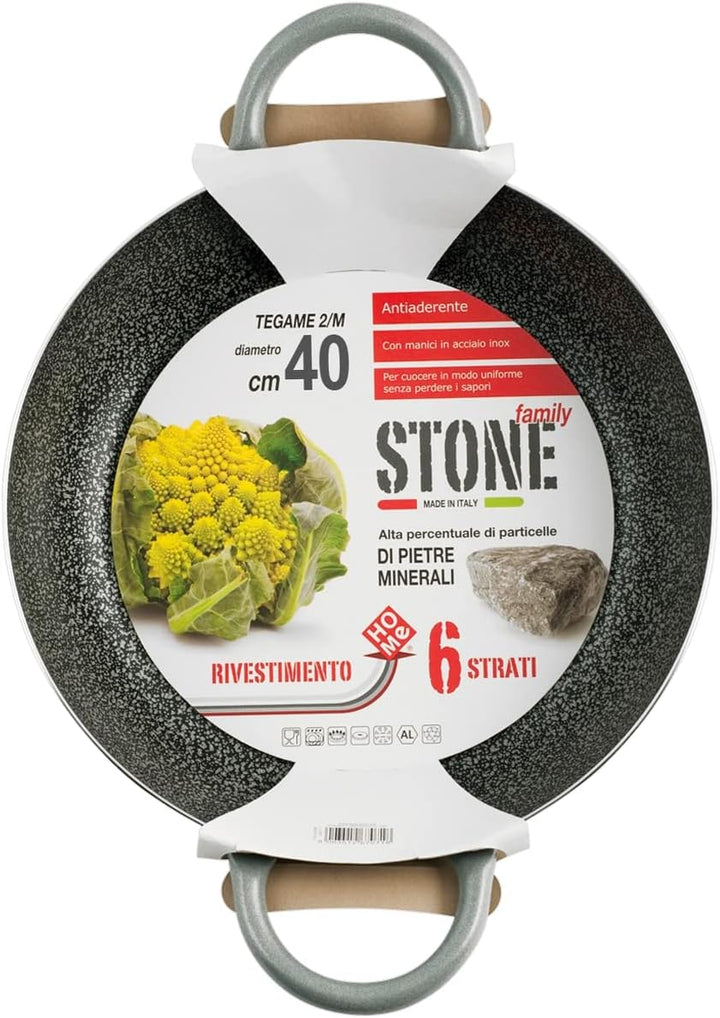 Home Family Stone Bratpfanne Antihaft mit 2 Griffen, Stein, Schwarz/Grau, 40 cm