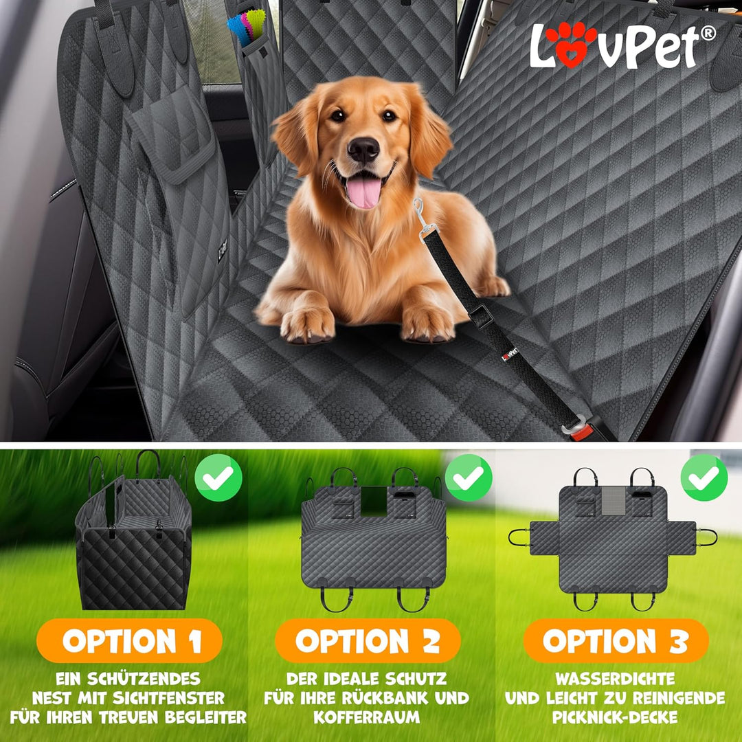 LovPet® 2in1 Hundedecke für Auto Rückbank & Kofferraum mit Seitenschutz und Sichtfenster Kofferraums