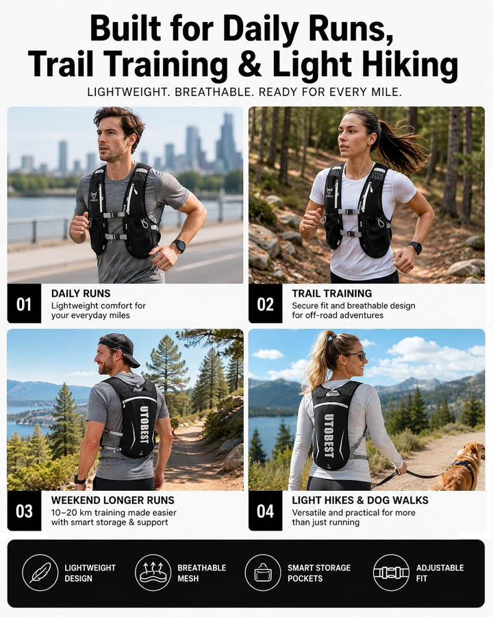 UTOBEST Trinkrucksack 5L Herren Damen Ultraleicht Laufrucksack für Laufen,Marathon,Jogging,Radfahren