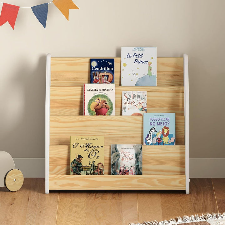 IDIMEX Bücherregal Bruno 4 Fächer aus Massivholz - Natur/weiss Montessori Bücherregal für Kinderzimm