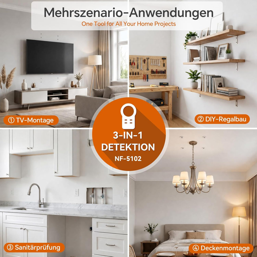 NOYAFA Leitungssuchgerät Ortungsgerät Leitungsfinder, Wiederaufladbar, HD-LCD-Display, für Metall, H