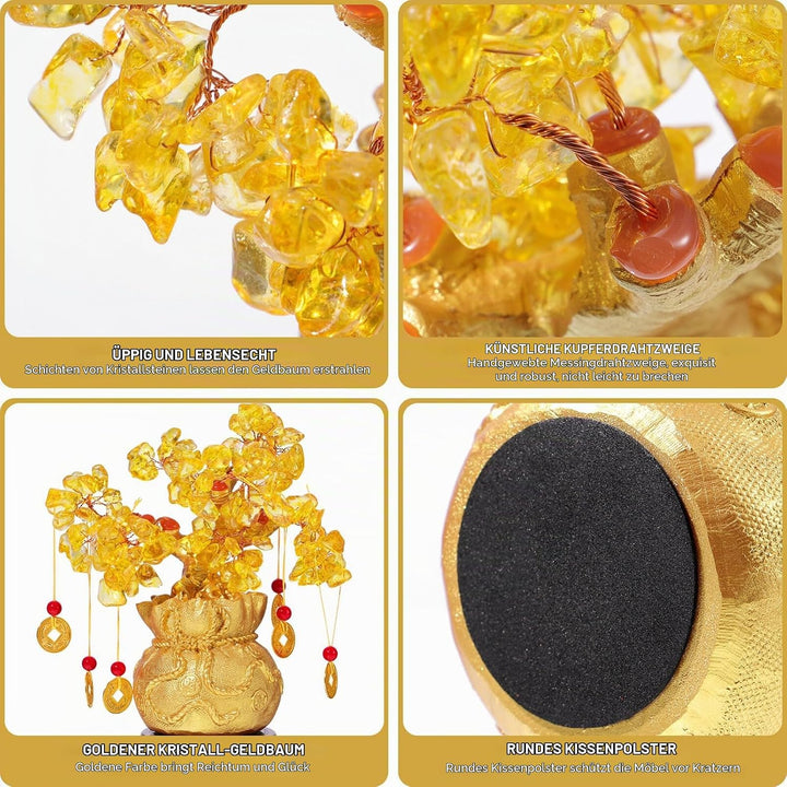 IMIKEYA Geldbaum Feng Shui Gold Glücksbaum Pfennigbaum Kristall Feng Shui Deko with Glücksmünzen und