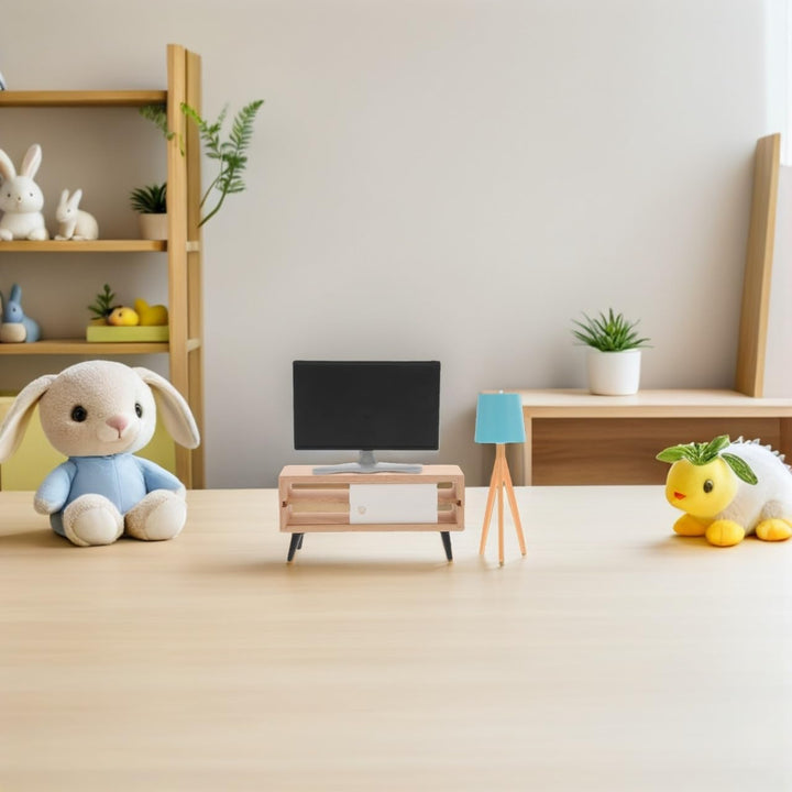 Gatuida Miniatur Puppenhaus Möbelset Tv Schrank Weiss Schwarz mit Blauem LED Licht Kinderzimmer Deko