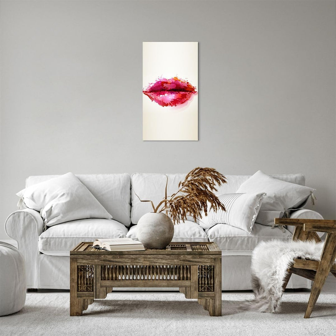 Bilder auf Leinwand Rote Lippen glänzend Lippe Glanz Leinwandbild mit Rahmen 45x80cm Wandbilder Deko