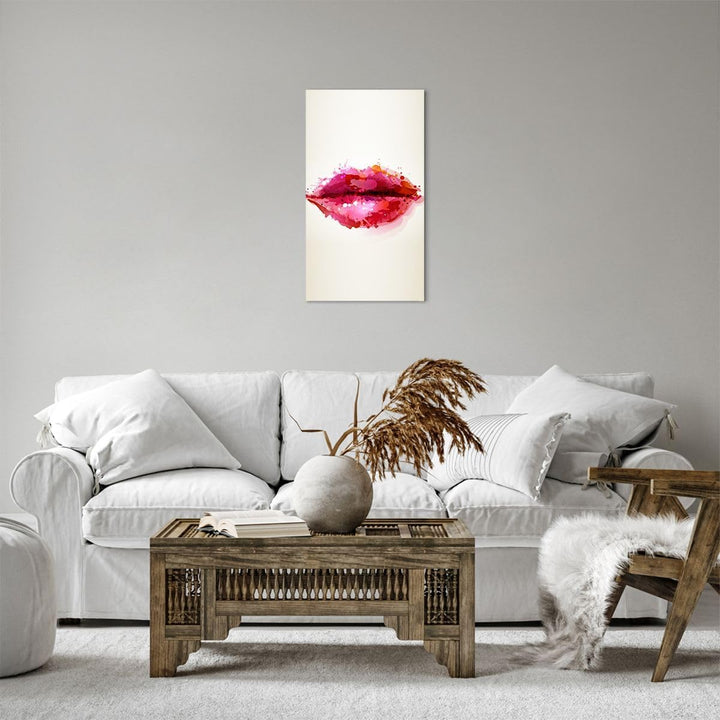 Bilder auf Leinwand Rote Lippen glänzend Lippe Glanz Leinwandbild mit Rahmen 45x80cm Wandbilder Deko