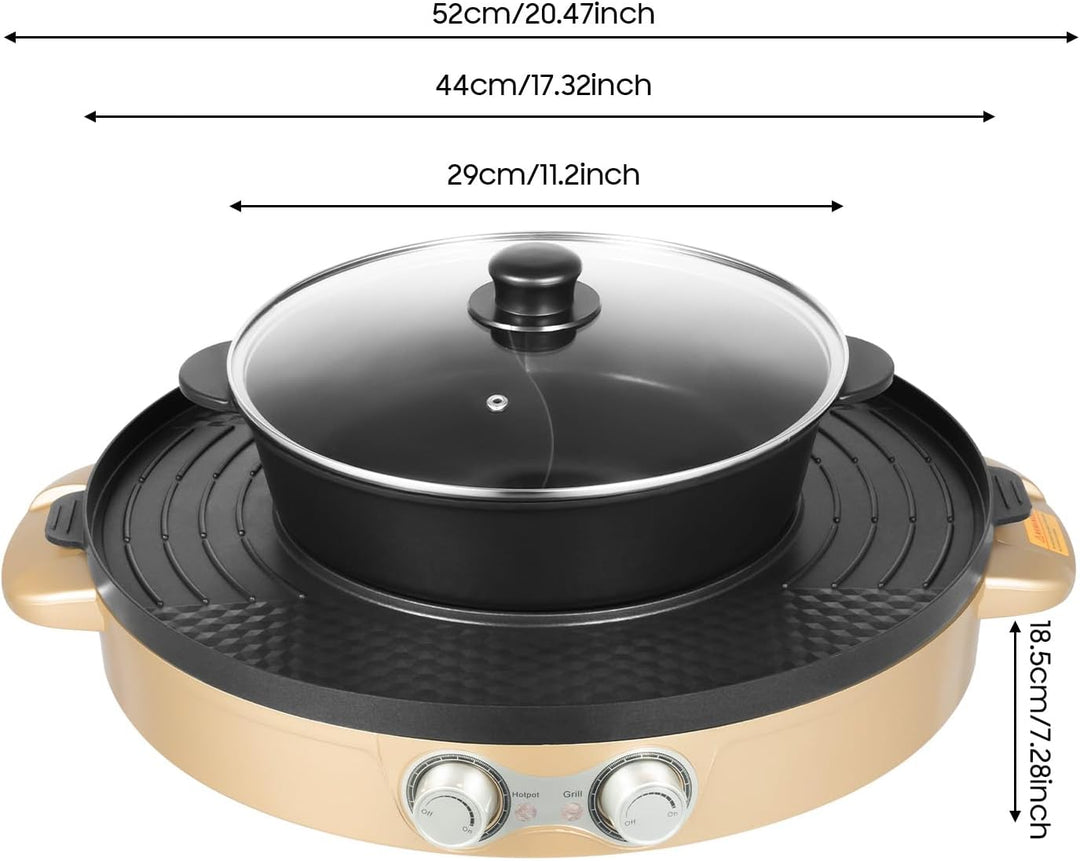 2200W Hot Pot Elektrisch mit Grillplatte, 2-in-1 Design für Fondue und BBQ mit abnehmbarem Fondue To
