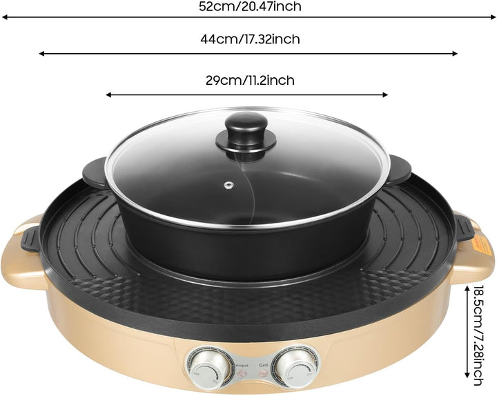 2200W Hot Pot Elektrisch mit Grillplatte, 2-in-1 Design für Fondue und BBQ mit abnehmbarem Fondue To