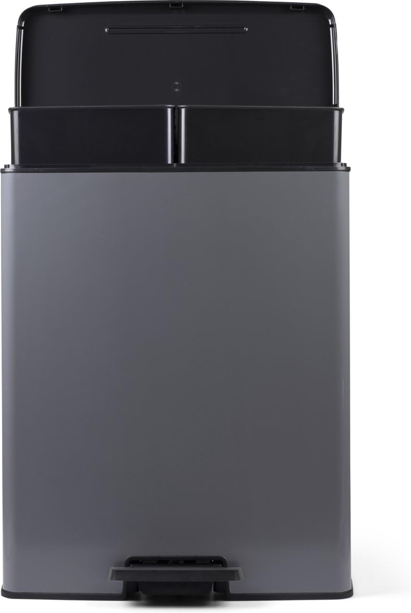 Curver Decobin Duo Tretmülleimer, 52L Gesamtvolumen, Grau – mit Mülltrennung und 2 herausnehmbaren 2