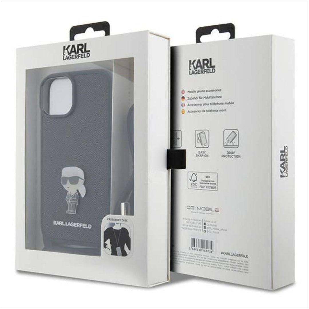 KARL LAGERFELD KLHCP15SSASKNPSK Hülle für iPhone 15 6.1" hardcase Schwarz Crossbody Saffiano Monogra