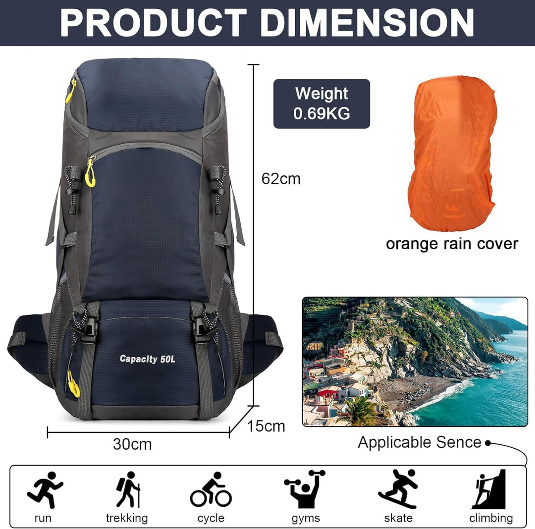 jianyana Wanderrucksack 50L Trekkingrucksack Regenhülle Reiserucksack Wasserdichter Campingrucksack