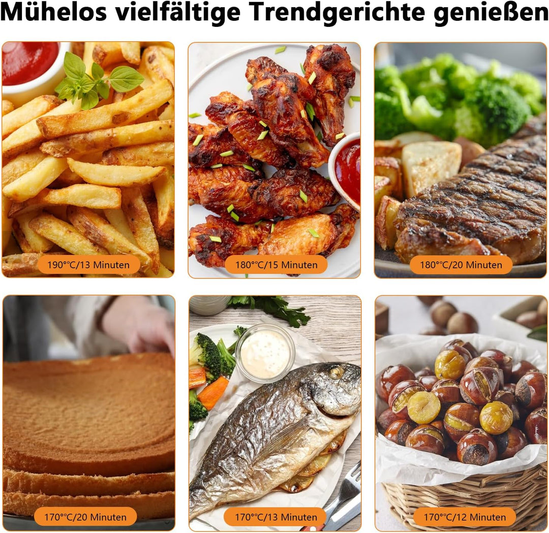 Heissluftfritteuse 5L Airfryer,1350W 9 in 1 Multifunktionalität Touchscreen Air Fryer mit Glaskorb&S