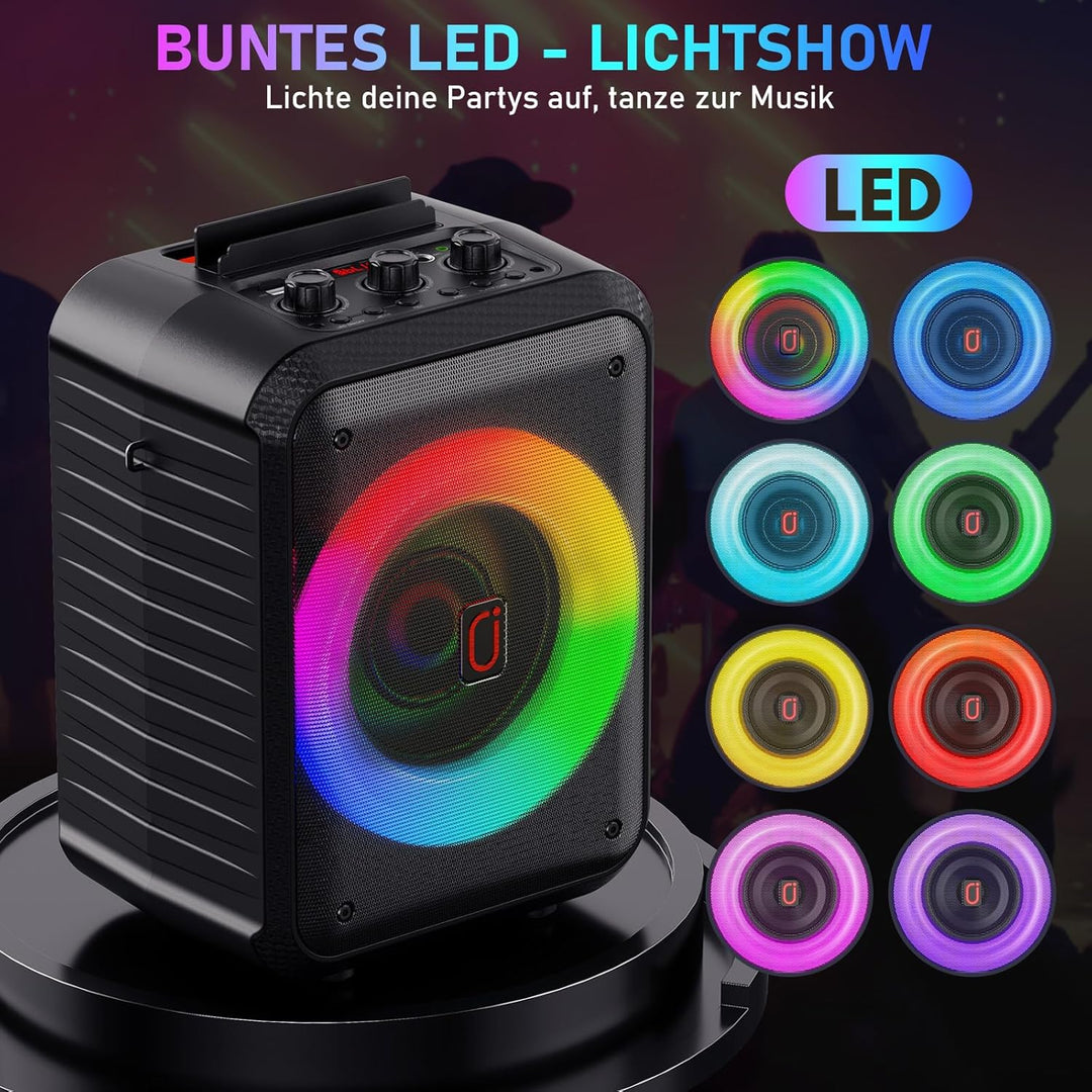 HWWR Karaoke Maschine, Karaoke Anlage Mit 2 Mikrofonen, Tragbarer Bluetooth Karaoke Anlage Mit Led L
