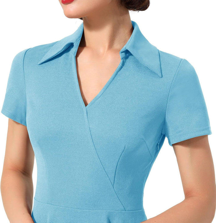 Vintage Retro 50s Cocktailkleid Rockabilly Kleider Damen Faltenrock XL Blau, XL Blau