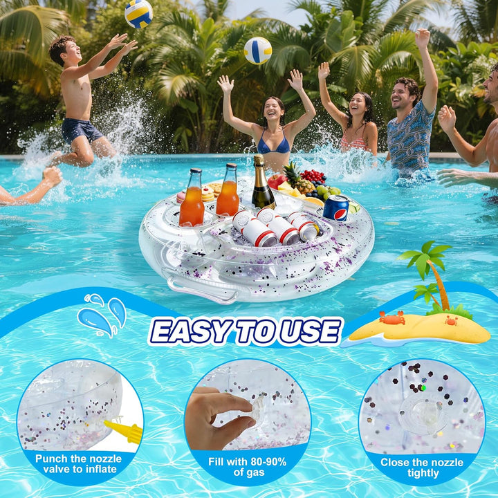 Ulikey Poolbar, 2in1-Getränke und Snackhalter, Transparent Aufblasbarer Getränkehalter Schwimmender,