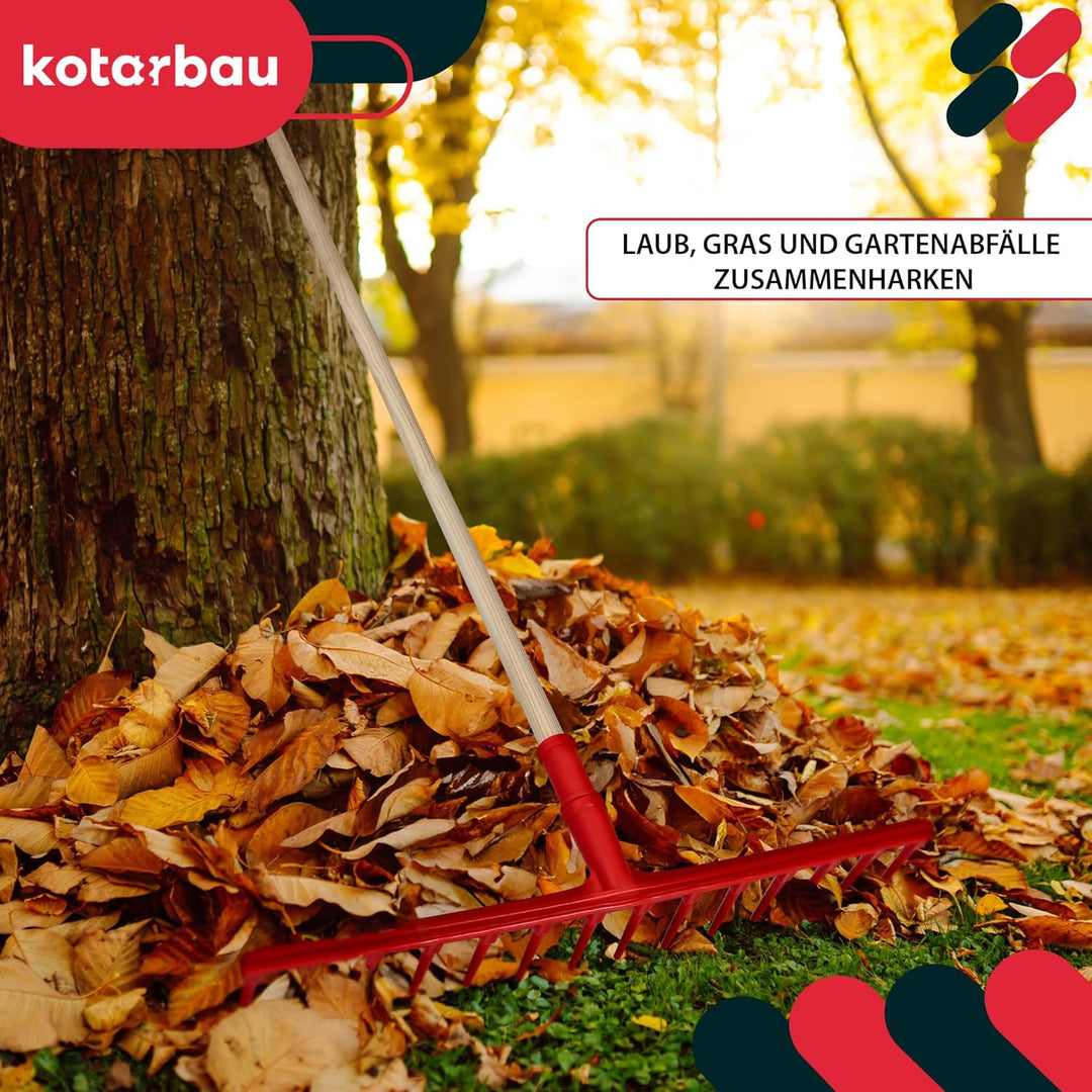 KOTARBAU® Heurechen - 54 cm - mit Holzstiel 1,5 m - Extra-Click - Laubrechen Kunststoff - 14 Zinken