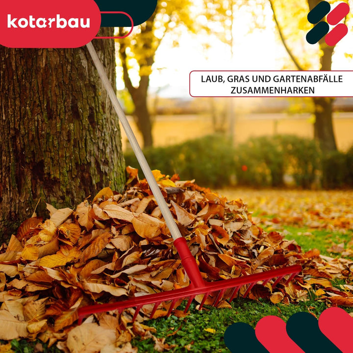 KOTARBAU® Heurechen - 54 cm - mit Holzstiel 1,5 m - Extra-Click - Laubrechen Kunststoff - 14 Zinken