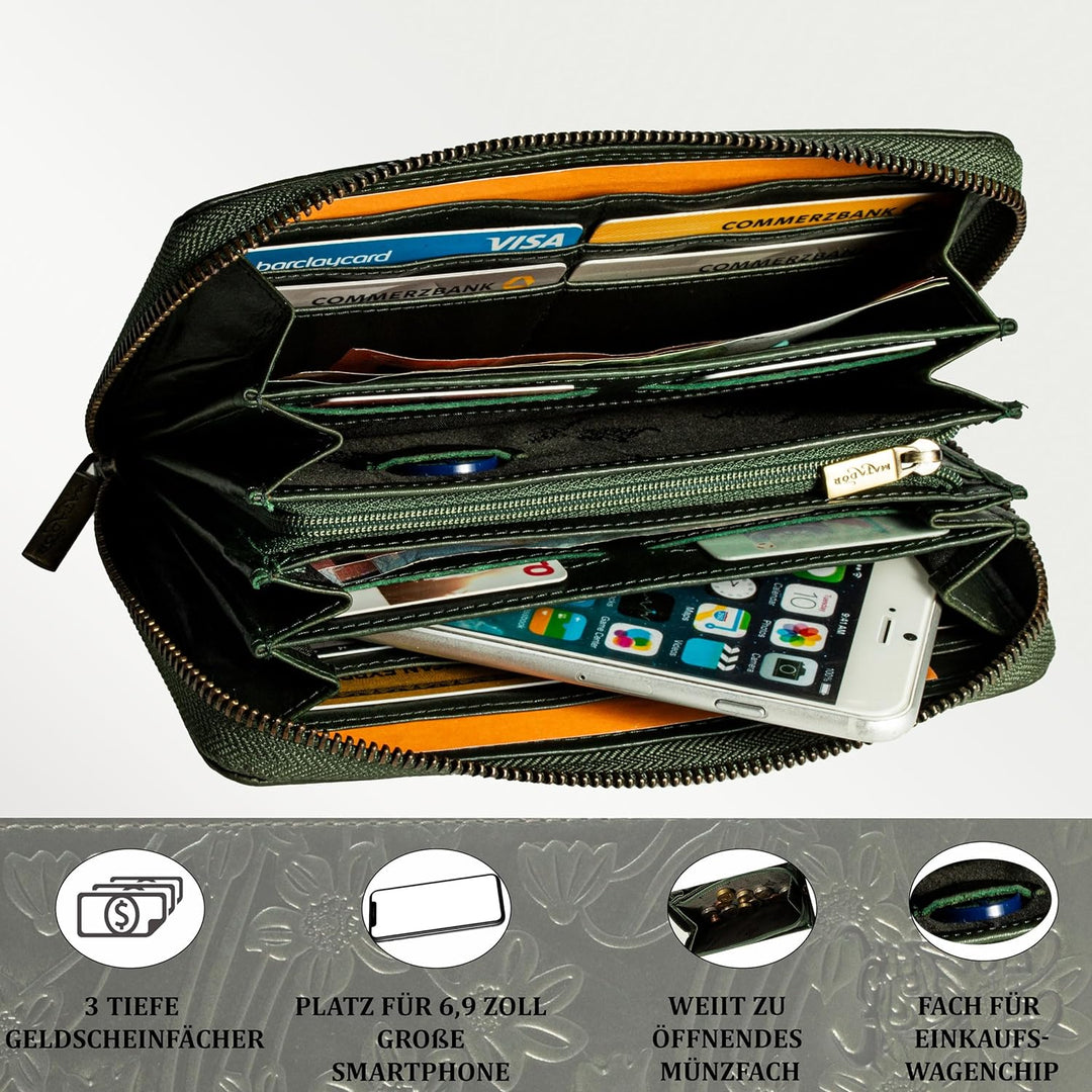 MATADOR Grosse Damen/Frauen Geldbörse TÜV Geprüfter RFID Schutz Portemonnaie Echt Leder Geldtasche u