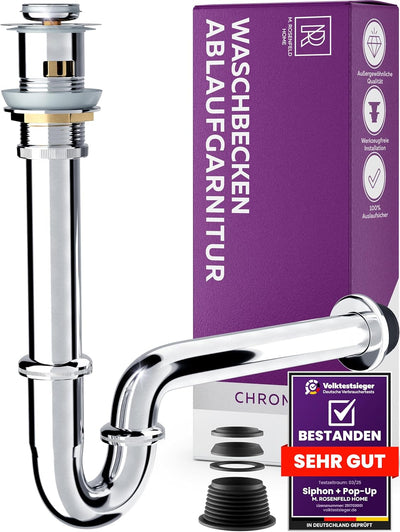 M. ROSENFELD Universal Siphon für Waschbecken (Extra Lang Röhre) 1 1/4 Zoll (32 mm) + Waschbecken Ab