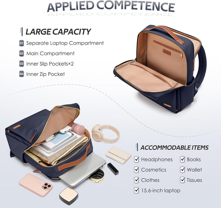 Rucksack Damen Laptop Reise Schulrucksack 15.6 Zoll mit Laptopfach, Wasserdicht Multifunktionaler Lä