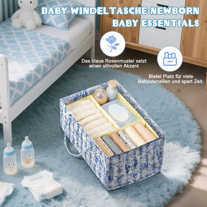 Floral Wickeltisch Organizer,Baby Wickelkommode Organizer,Windeltasche mit Fächern und Griffen, Newb