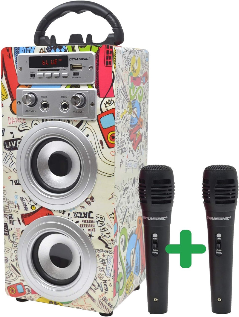 DYNASONIC Bluetooth Lautsprecher für Karaoke Kinder Anlage MP3 Player Boxen Akku-Lautsprecherbox 025