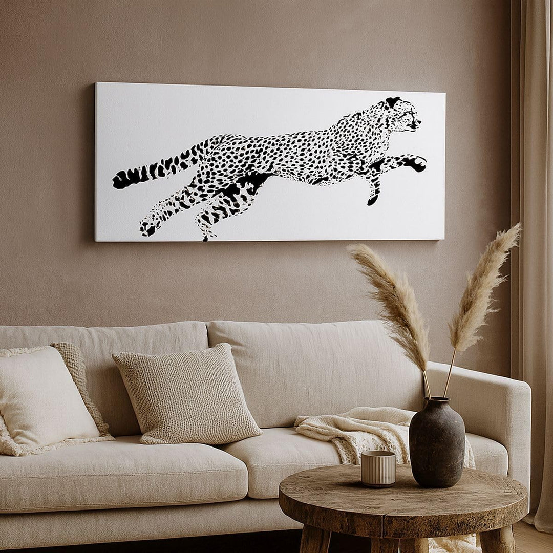 Wandbilder Dekoration Wohnzimmer Gepard Tier Dots Panorama Bilder auf Leinwand 120x50cm Leinwandbild
