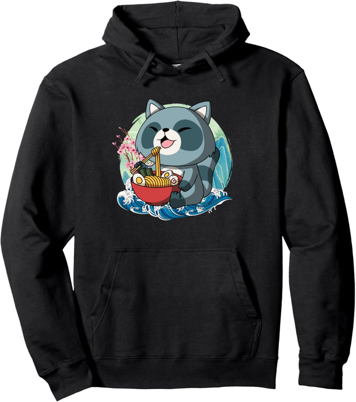 Ramen, Waschbär, japanische Riesenwelle, Kanagawa Pullover Hoodie