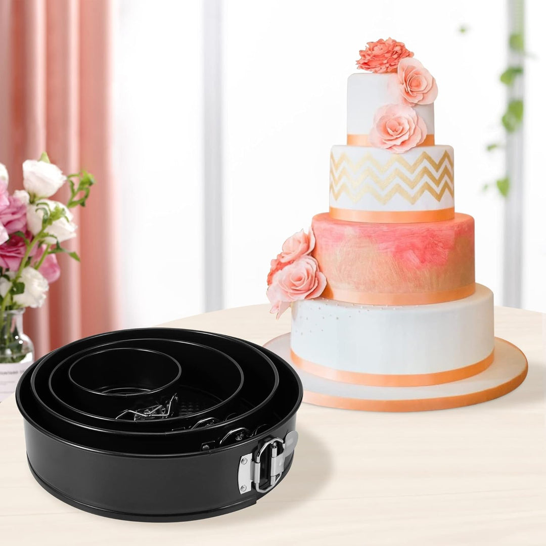 isheTao Springform, Set mit 4 Stück, 12/18/22/26 cm, Profi-Kuchenform, rund, und Backutensilien, abn