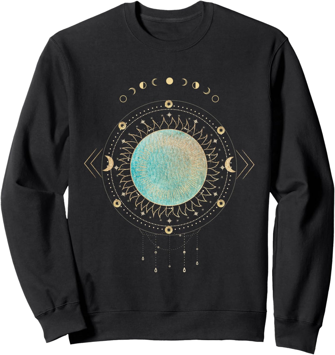 Sonne mit Traumfänger und goldener Mondphasen-Illustration Sweatshirt